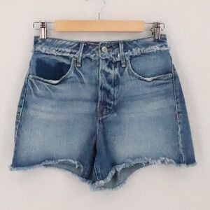 Good American Bombshell Denim Shorts Womens Size 0/25 Blue Raw Hem High Waist